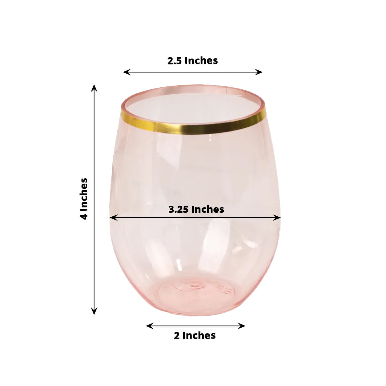 12-Pack Plastic Stemless Wine Glasses 12oz, Transparent Blush with Gold Rim - Image 2